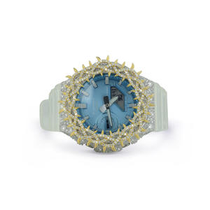 Montre unisexe de luxe intemporelle avec boîtier rond, montre diamantée tendance avec bracelet en caoutchouc semi-serti - Product Image 1