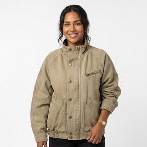 Veste en toile lavée pour homme, col montant, broderie ailes au dos, vêtement d'extérieur décontracté en coton pour l'automne - Product Image 5