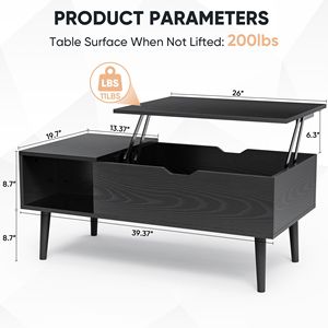 Tavolino da Caffè in Legno con Ripiano Sollevabile 100x50 cm, Regolabile e Facile da Sollevare, per Soggiorno e Sala da Pranzo - Product Image 2