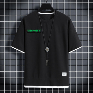Camiseta de Manga Corta con Cuello Redondo para Hombre, con Estampado de Letras, Informal, de Punto, Transpirable, Ajustada, 100% Algodón, Impresión Digital - Product Image 2