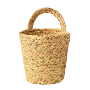 Pots de rangement au sol en jacinthe d'eau de style rétro, fabriqués au Vietnam, avec poignées, tissés à la main, écologiques - Product Image 1