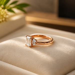 Anillo de Compromiso de Moissanita para Mujer, Corte Esmeralda Clásico, Anillo de Propuesta con Diamantes, Chapado en Oro Rosa de 14K, Anillo de Boda - Product Image 2