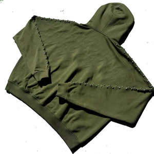 Sweat-shirts à capuche zippés personnalisables en molleton 100 % coton de haute qualité, brodés, imprimés, effet vieilli, pour hommes, avec strass - Product Image 2