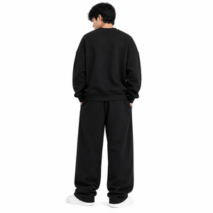 Ensemble de survêtement 2 pièces noir pour homme – Sweat-shirt oversize à col rond et pantalon large – Coupe décontractée – Tenue décontractée – Marque privée – Vente en gros - Product Image 2