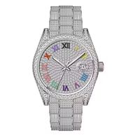 Montre homme de haute qualité 41 mm, cadran serti de diamants moissanite, bracelet en acier inoxydable finition argentée, couleur E, taille ronde brillante