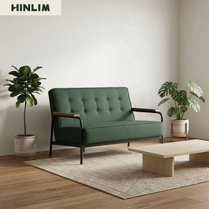 Sofá Cama de Dos Plazas, Tapizado en Tela, Respaldo Acolchado, Estructura Metálica, Muebles de Sala de Estar, Estilo Moderno de Mediados de Siglo - Product Image 2