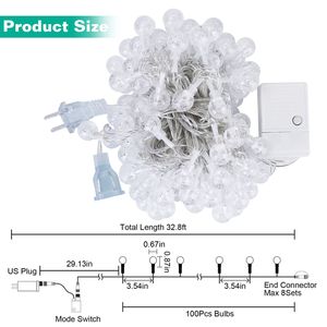 Luci a stringa LED a sfera da 100 palline, impermeabili IP44, luci fatate IP44, catene luminose a LED - Product Image 2