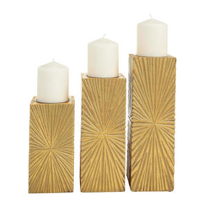 Gold Color Geometric Carved Pillar MDF <b>Candle</b> Holder <b>Set</b> of 3 Factory Manufacturing Rectangular Wood <b>Candle</b> Holder at Best Price - Product Image 1