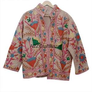 Veste bomber pour femme en coton 100% pur, broderie Suzani faite à la main, motif floral, avec tissu TNT doux pour le printemps/l'hiver - Product Image 4