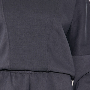 Women's Dark Gray <b>O</b>-Neck Knitted Sweatshirt Full Sleeve Casual Short Length Solid Color Breathable Cotton Fabric Autumn Wear - Product Image 2