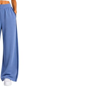 Pantalon de survêtement large bleu ciel pour femme, taille élastique, coupe ample, en molleton de coton, pantalon décontracté oversize avec poches - Product Image 4