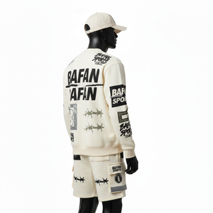 Conjunto de Sudadera y Pantalones Cortos de Felpa de Algodón Premium para Mujer, 100% Algodón, Tela Suave Cepillada, Color Crema, Estampado Personalizado - Product Image 5