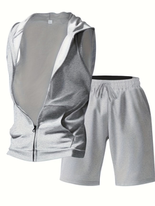 Men's Customized Hooded Sleeveless Vest Shorts Set Colors Cotton French Terry Summer Casual Breathable Sport Track Suit High - Product Image 3