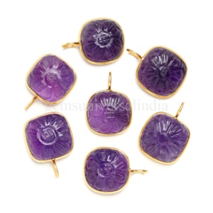 Pendentif Fleur Sculptée en Améthyste Violette Naturelle, Plaqué Or Vermeil, Argent Sterling, Bijou en Pierre Précieuse, Breloque, Pendentif Cristal de Guérison, Vente en Gros - Product Image 3