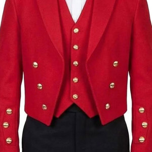 Men's Scottish Wedding Kilt Jacket Red Serge <b>Wool</b> Prince Charlie Jacket With 5 Button <b>Vest</b> Oem Odm - Product Image 4