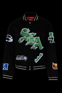 Seattle Seahawks Wool <b>Old</b> English Varsity <b>Old</b> English <b>Jacket</b> Black - Product Image 1