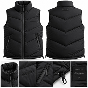 Veste sans manches noire matelassée pour homme, col montant, fermeture éclair, hiver, streetwear, vêtements personnalisés, marque privée, OEM - Product Image 4