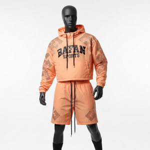 Ensemble short et veste coupe-vent pour homme en tissu polyester, vêtements d'entraînement avec impression par transfert thermique personnalisée, ensemble short coupe-vent pour homme, grandes tailles - Product Image 6