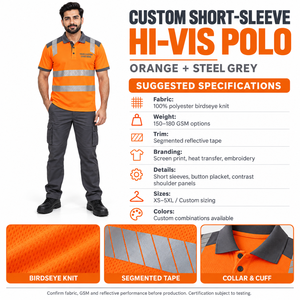 Hi <b>Vis</b> <b>Polo</b> <b>Shirt</b> Reflective Workwear for Construction Crews Warehouse Staff and Road Maintenance Teams Short Sleeve - Product Image 6