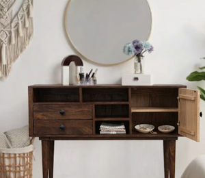 Indian Solid Mango Wood Modular Eco-Friendly Drawers Sideboard Simple Storage <b>Rustic</b> style <b>Cabinet</b> Natural Brown for home office - Product Image 2