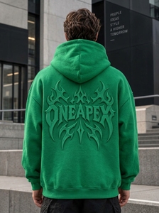 Sudadera con Capucha Verde para Hombre ONEAPEX, Sudadera Holgada con Estampado en Relieve, Estilo Urbano, Algodón Grueso, Informal - Product Image 2