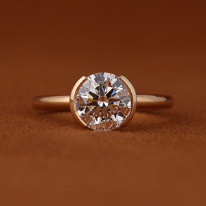 Bague de fiançailles en diamant de laboratoire rond certifié IGI, or massif 14 carats, demi-sertissage, solitaire, alliance de mariage - Product Image 1