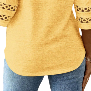 Blusa Casual de Verano para Mujer, Cuello Redondo, Manga Tres Cuartos, Corte Regular, 100% Algodón, Transpirable, con Detalle de Encaje, para Uso Diario - Product Image 4