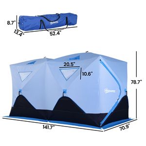 Tenda Isolata Portatile per Pesca sul Ghiaccio da 5-8 Persone, 2 Porte con Borsa per il Trasporto, per Spiaggia e Pesca sul Ghiaccio all'Aperto - Product Image 3
