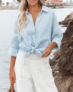 Chemise tendance pour femmes, style européen et américain, respirante et écologique, printemps/été 2024, col à revers, poche, couleur bonbon - Product Image 2