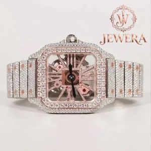 Reloj Mossinate Elegante de Acero Inoxidable Plateado y Oro Rosa con Diamantes Genuinos Incrustados y Diseño Impermeable - Product Image 1