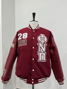 Custom Maroon Wool Varsity Jacket | OEM Mandarin Collar Embroidered Patchwork Letterman Jacket | Private Label Unisex Winter - Product Image 1
