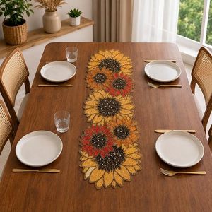Camino de mesa de algodón con estampado de girasoles, decoración floral rústica para el hogar, lavable - Product Image 6