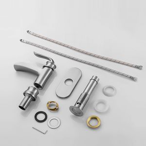 Rubinetto da Bagno Monocomando in Nichel Spazzolato con Scarico a Scomparsa e Design a Cascata per Vasca e Doccia - Product Image 5