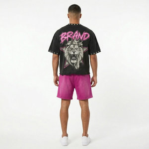 Custom Screen Printing Rhine Stone Sun Fade T Shirt & Short Set Fully Trending Design 100% Cotton Fabric Tee Set For Unisex - Product Image 6