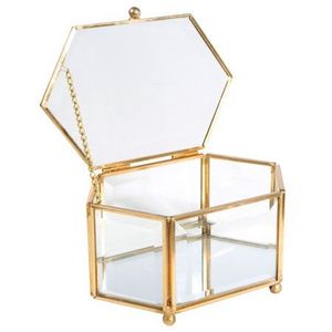 Boîte à bijoux hexagonale argentée personnalisée en verre biseauté avec cadre métallique pour organiser les bijoux, boîte de rangement en métal et verre - Product Image 2