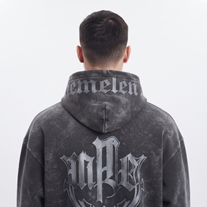 Sweat à capuche homme en coton 100% avec impression numérique hiver gothique, effet délavé, tissu épais, coupe oversize en molleton bouclette - Product Image 6