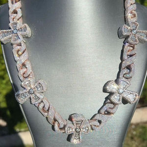 Gold Plated <b>Cross</b> Cuban Link <b>Chain</b> Necklace 925 Silver Moissanite Diamond Hip Hop Religious Jewelry Party Wear - Product Image 1