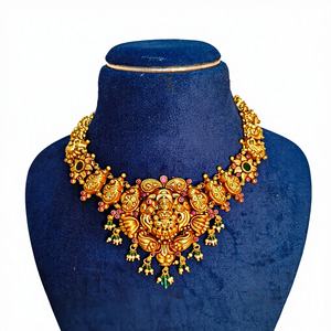 22k Gold Antique Temple <b>Jewelry</b> Lakshmi Pendant Necklace Bridal Traditional Indian Wedding Available in GOLD/SILVER/BRASS - Product Image 1