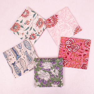 Indian Handmade Block Printed Floral Organic Cotton Breathable Lightweight Square Bandana Boho Neck Hair Wrap Eco-Friendly Pet - Product Image 3