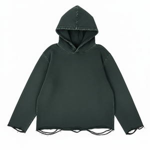 Sudadera con capucha prémium para hombre, estilo boxy, con lavado mineral efecto desgastado por el sol, con logo personalizado, estilo streetwear, con bajo sin rematar y corte cropped, Meeroos - Product Image 1