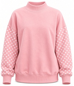 Sweat-shirt à col roulé à pois violets pour femmes, surdimensionné, en coton tricoté, décontracté, pour l'automne - Product Image 5