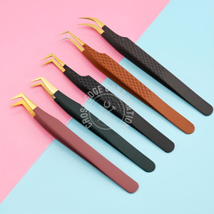Wholesale Fiber Tip Volume Lashes Tweezers for False Eyelash Extension Individual Diamond Grip 90 Degrees Fiber Grip - Product Image 1