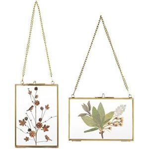 Cadre photo suspendu en verre et laiton doré vintage |   Cadre photo flottant double face avec cordon en jute pour l'affichage de fleurs pressées - Product Image 3