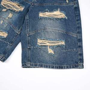 American High Street Brand B-Style Distressed <b>Patched</b> Washed Denim <b>Short</b> Pants for <b>Men</b> - Product Image 5
