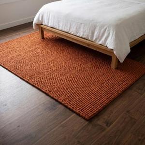 Tapis en laine de couleur unie terracotta premium, tissé à la main, texturé, bouclé, naturel, élégant, pour la décoration du sol - Product Image 2