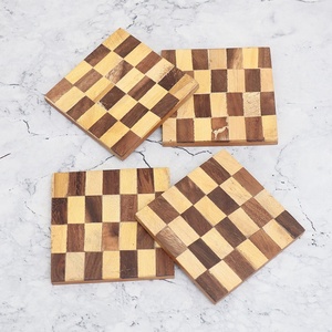 Artisanal Drink Coaster Luxury Stone <b>Chess</b> Board Design Wood Resin Inlay Eco-Friendly Customized able Colors 10 cm Diameter - Product Image 6
