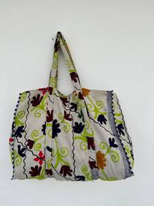 Vintage Boho Kantha Suzani Tote <b>Bag</b> – Handcrafted Cotton Embroidered Carryall with Tribal <b>Patchwork</b> Artisan Design - Product Image 4