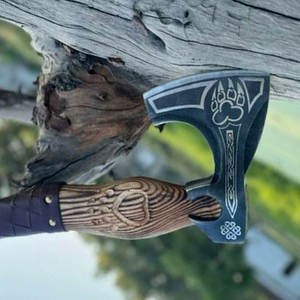 Hacha Vikinga Nórdica, Estilo Clásico Industrial con Barba, Cabeza de Acero al Carbono, Mango de Madera Natural, Decorativa, para Reenactment, Campismo al Aire Libre - Product Image 5