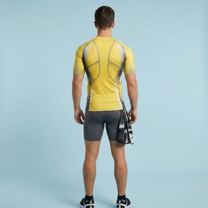 Men Half Sleeve O-Neck Compression Fitted Sporty Casual Wear Breathable Solid Jersey Top - Product Image 2