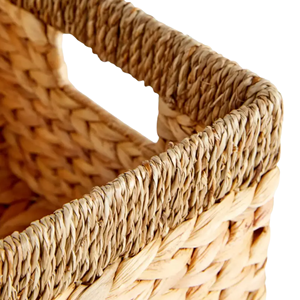 <b>Rustic</b> Handwoven Water Hyacinth Basket Boxes, Seagrass Decorative Storage Bin With Wooden Handles, Vietnam Manufacturer - Product Image 2